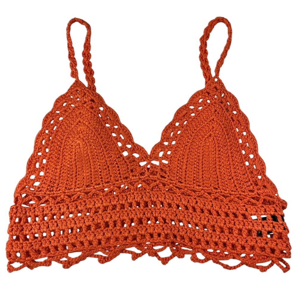 Shein Orange Crochet Shell Knitted Knit Cropped Boho Bohemian Tank Top Small S - Picture 1 of 6